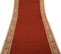 Sushila Vintage Indian Maroon Saree Blend Silk Printed Sari Craft 5 Yard Fabric