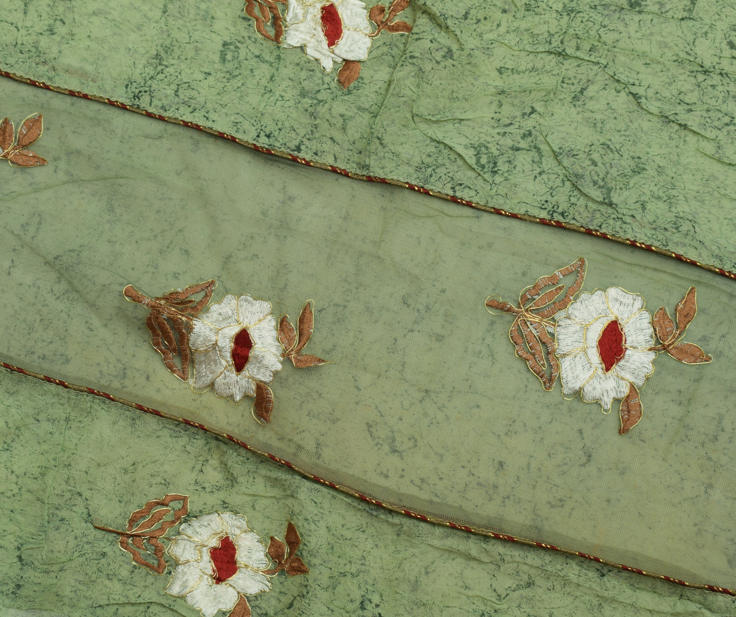 Sushila Vintage Green Saree Pure Georgette Silk Embroidered Floral Sari Fabric