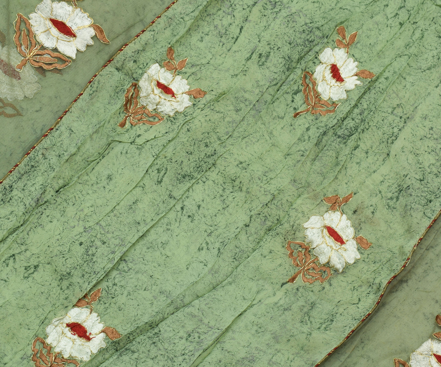 Sushila Vintage Green Saree Pure Georgette Silk Embroidered Floral Sari Fabric