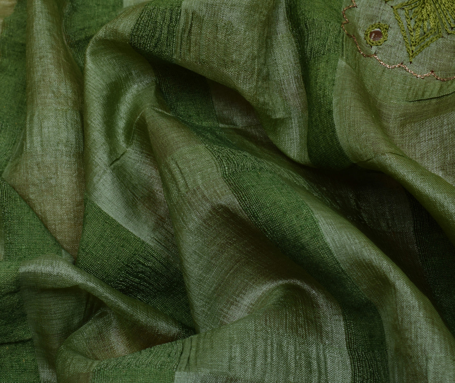 Sushila Vintage Green Saree 100% Pure Silk Woven & Embroidered Sari Craft Fabric