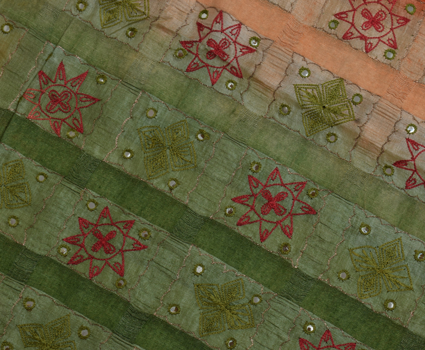 Sushila Vintage Green Saree 100% Pure Silk Woven & Embroidered Sari Craft Fabric