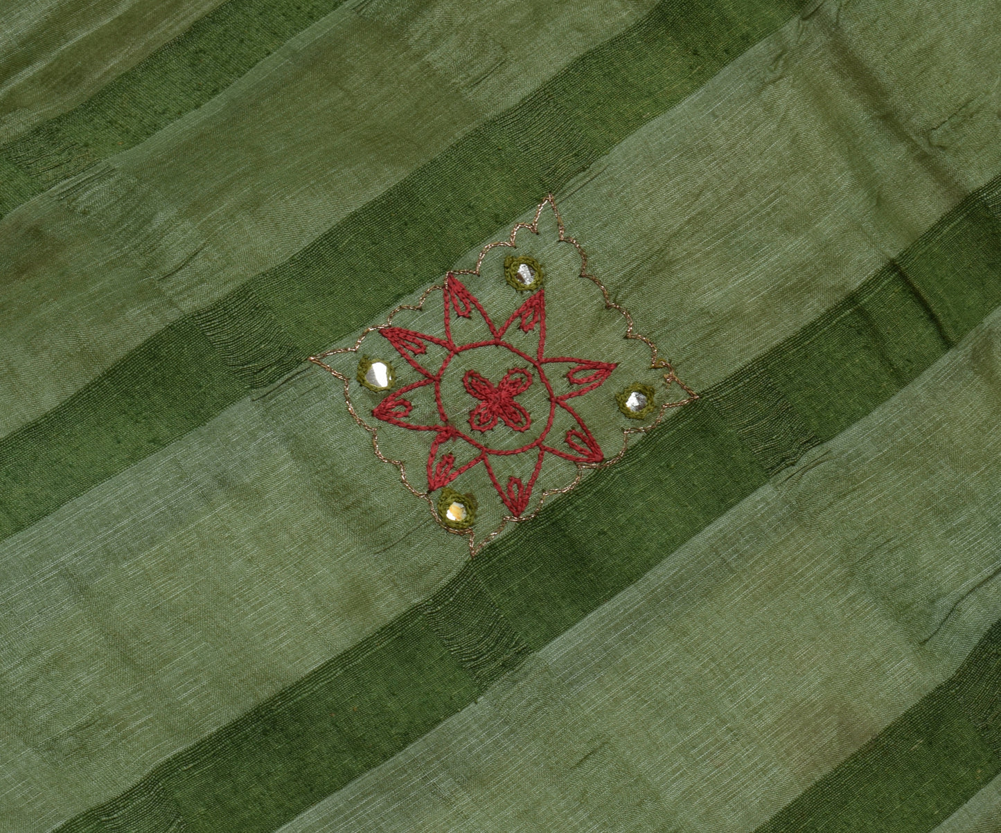 Sushila Vintage Green Saree 100% Pure Silk Woven & Embroidered Sari Craft Fabric