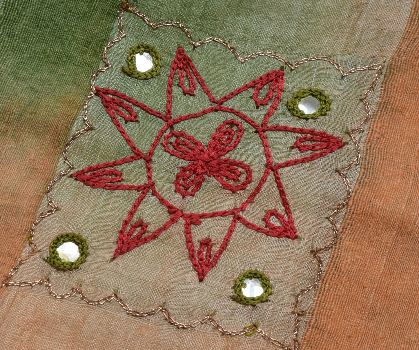 Sushila Vintage Green Saree 100% Pure Silk Woven & Embroidered Sari Craft Fabric