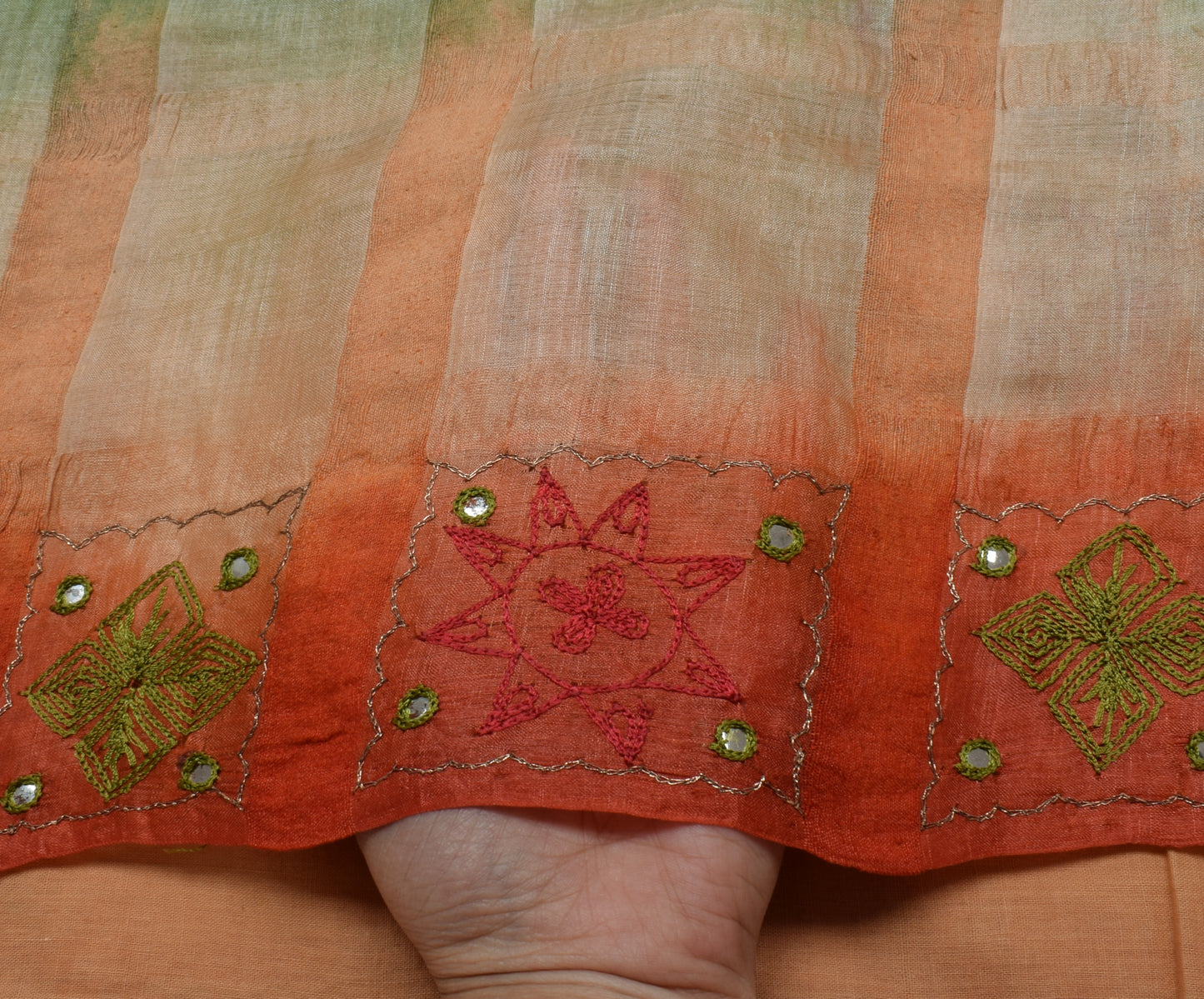 Sushila Vintage Green Saree 100% Pure Silk Woven & Embroidered Sari Craft Fabric