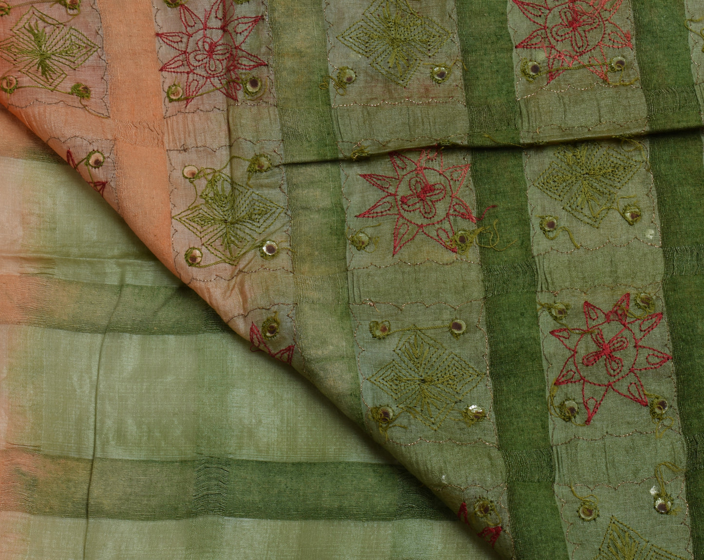 Sushila Vintage Green Saree 100% Pure Silk Woven & Embroidered Sari Craft Fabric