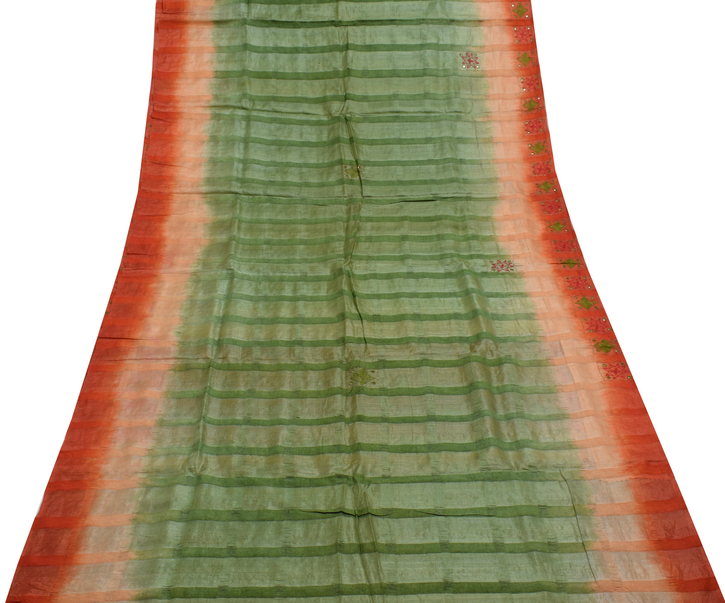 Sushila Vintage Green Saree 100% Pure Silk Woven & Embroidered Sari Craft Fabric