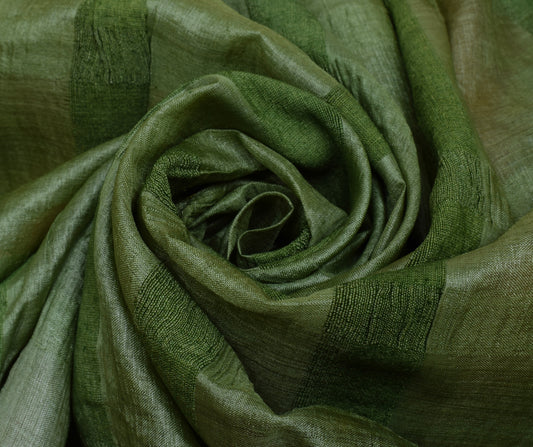 Sushila Vintage Green Saree 100% Pure Silk Woven & Embroidered Sari Craft Fabric