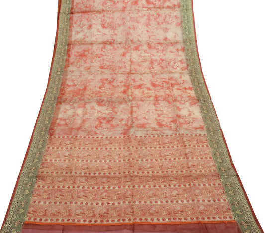 Sushila Vintage Indian Saree 100% Pure Silk Printed Floral Sari Craft Fabric