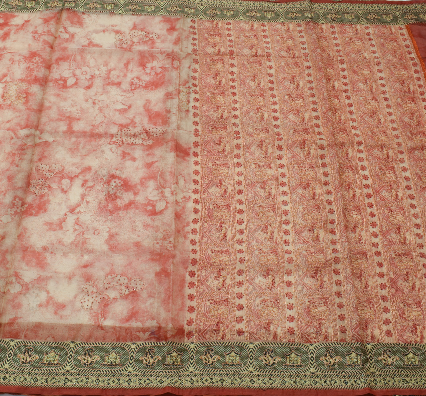 Sushila Vintage Indian Saree 100% Pure Silk Printed Floral Sari Craft Fabric