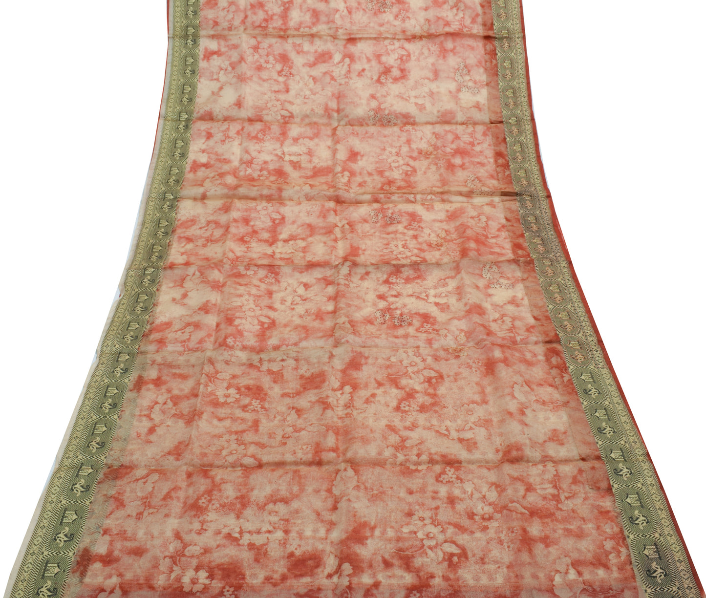Sushila Vintage Indian Saree 100% Pure Silk Printed Floral Sari Craft Fabric