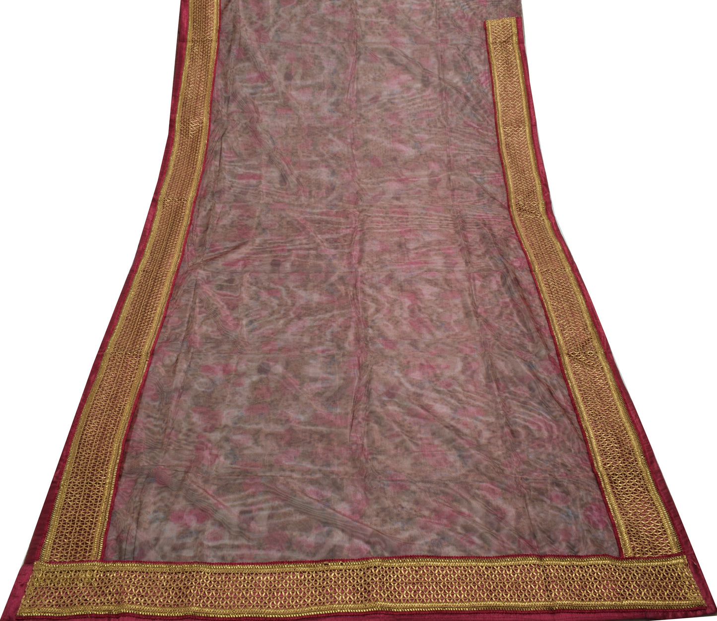 Sushila Vintage Indian Saree Net Mesh Printed Floarl Sari Craft 5 Yard Fabric