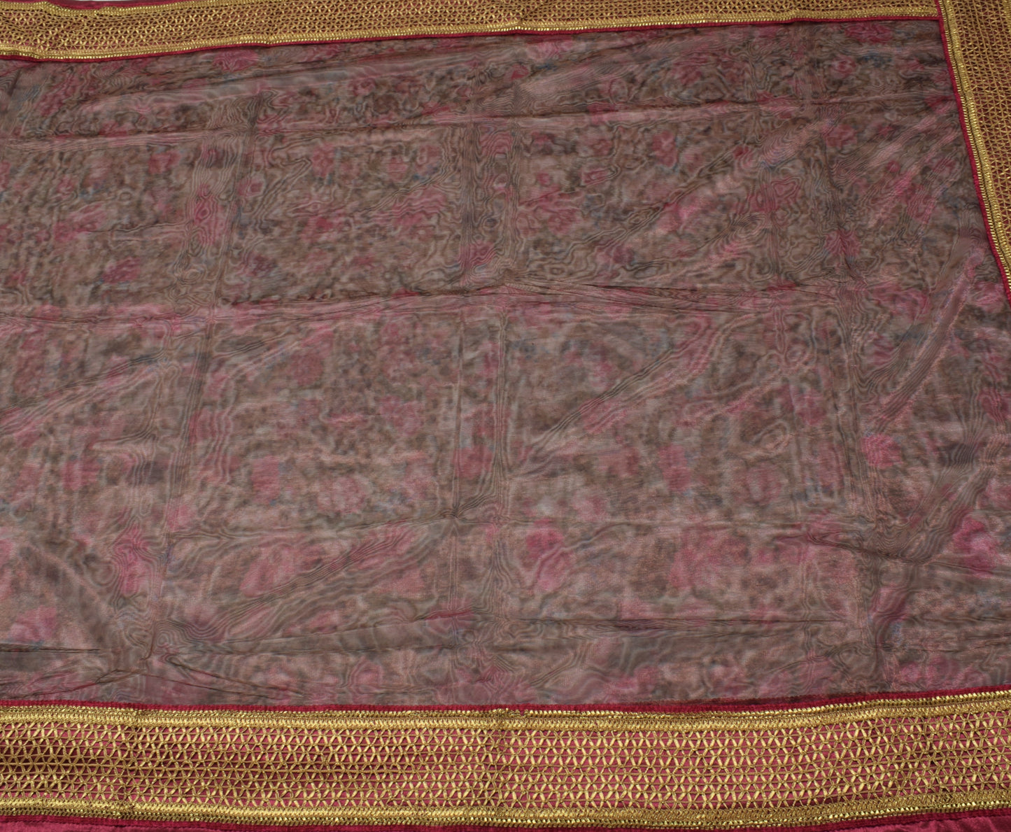 Sushila Vintage Indian Saree Net Mesh Printed Floarl Sari Craft 5 Yard Fabric