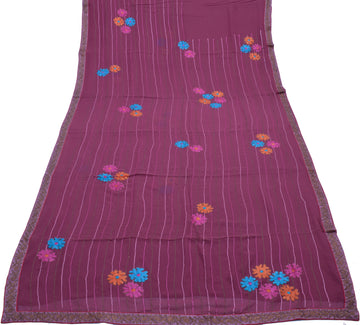 Sushila Vintage Light Purple Saree Pure Georgette Silk Embroidered Sari Fabric