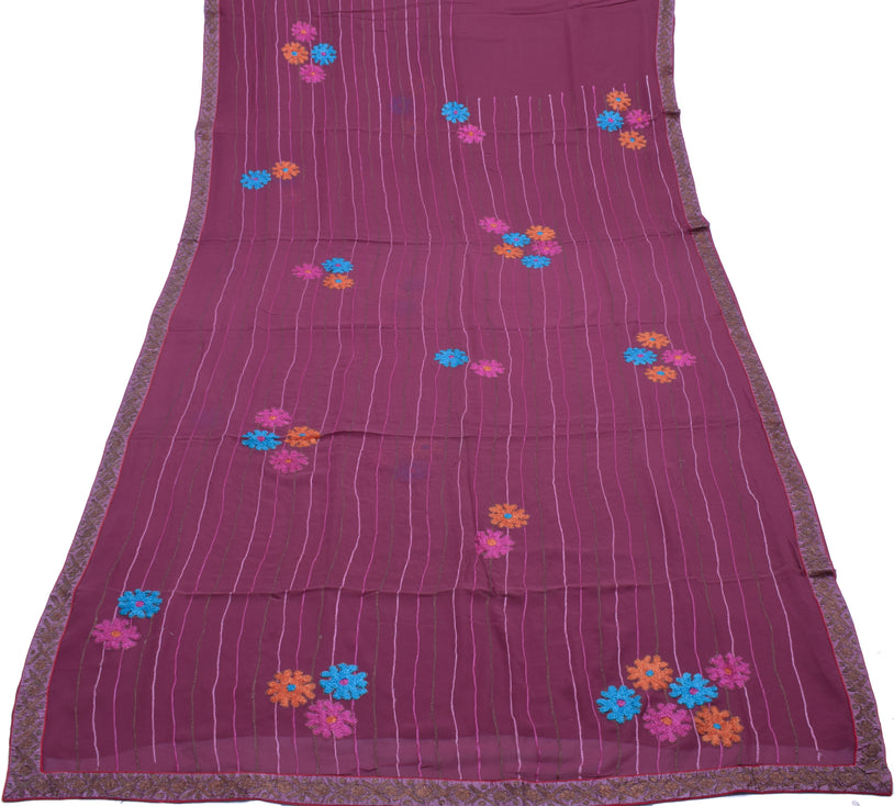 Sushila Vintage Light Purple Saree Pure Georgette Silk Embroidered Sari Fabric