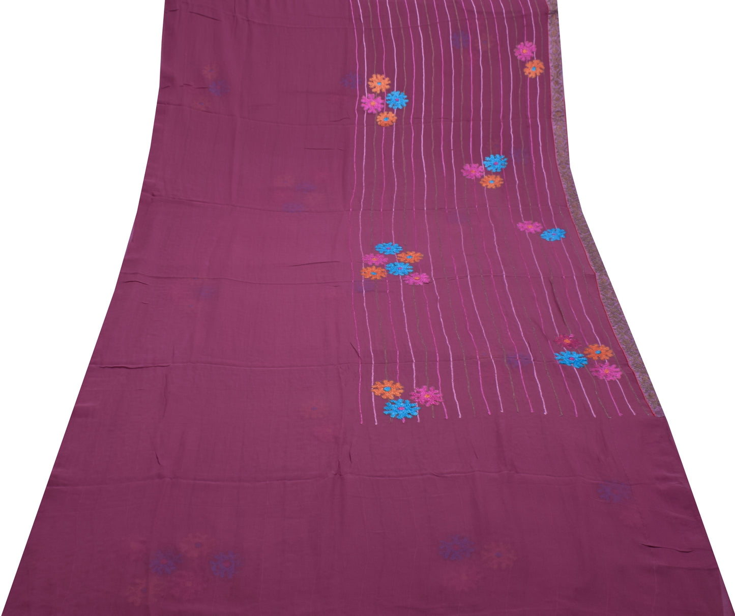 Sushila Vintage Light Purple Saree Pure Georgette Silk Embroidered Sari Fabric