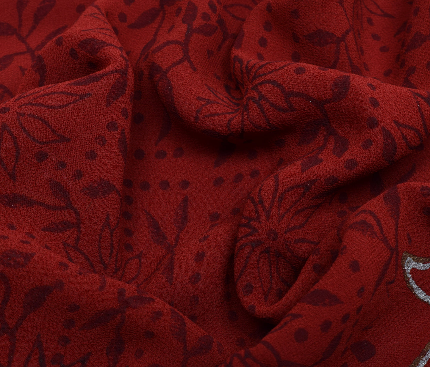 Sushila Vintage Maroon Saree Pure Georgette Silk Printed Floral Sari 5 YD Fabric