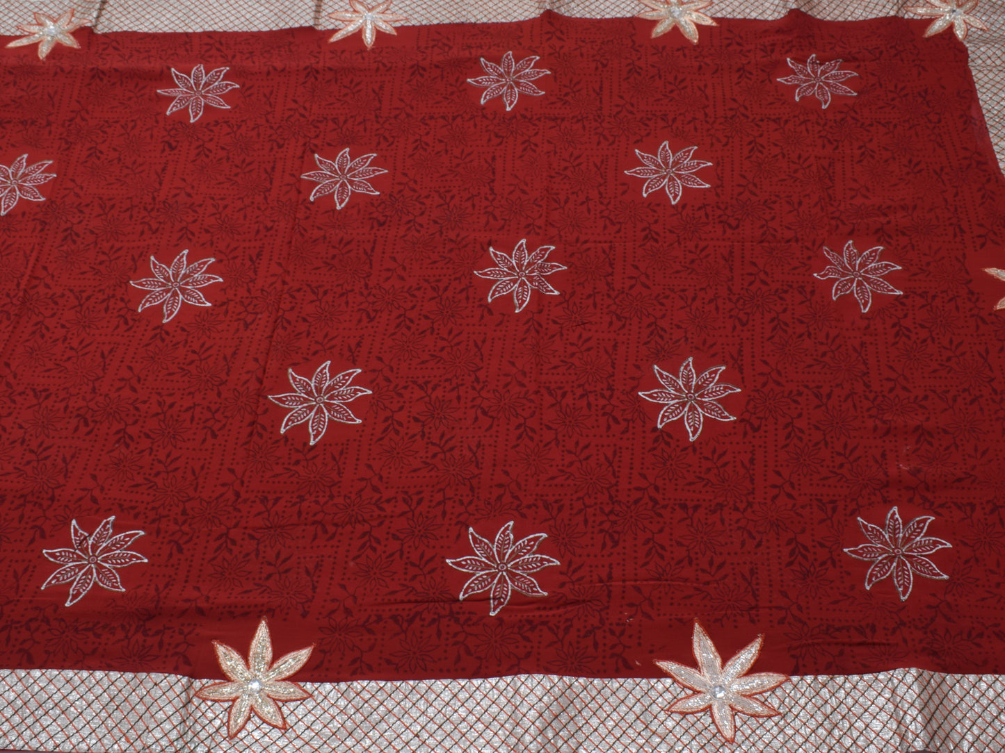 Sushila Vintage Maroon Saree Pure Georgette Silk Printed Floral Sari 5 YD Fabric