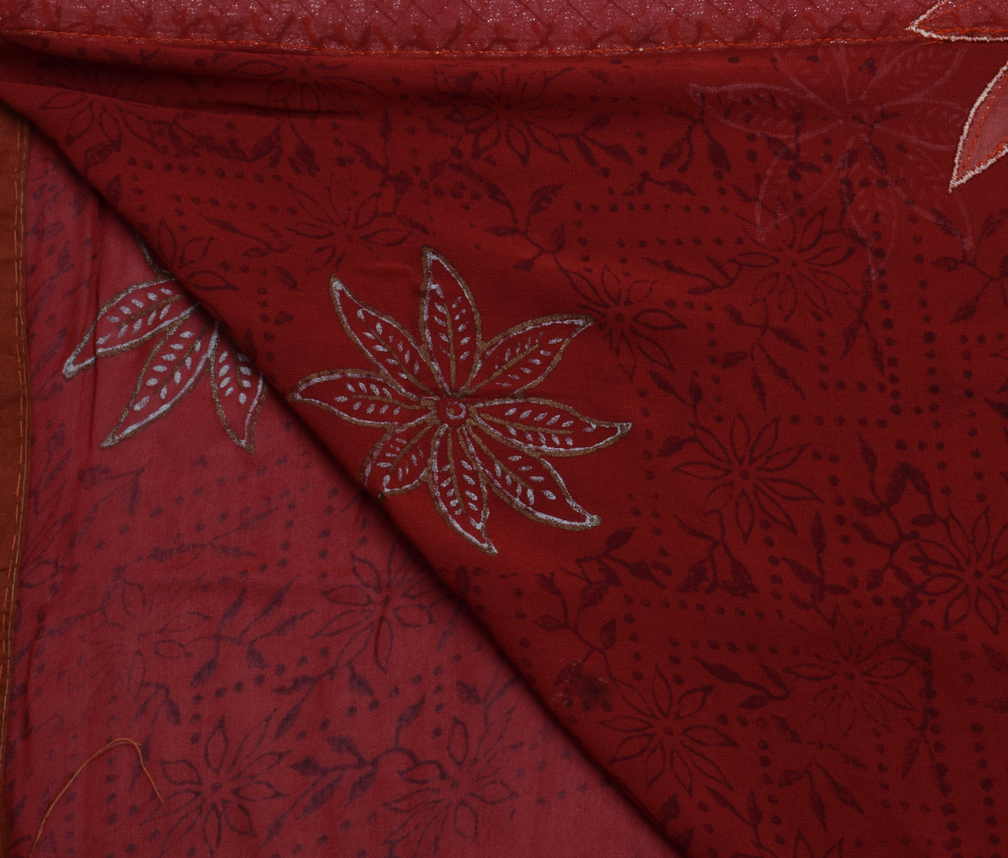 Sushila Vintage Maroon Saree Pure Georgette Silk Printed Floral Sari 5 YD Fabric