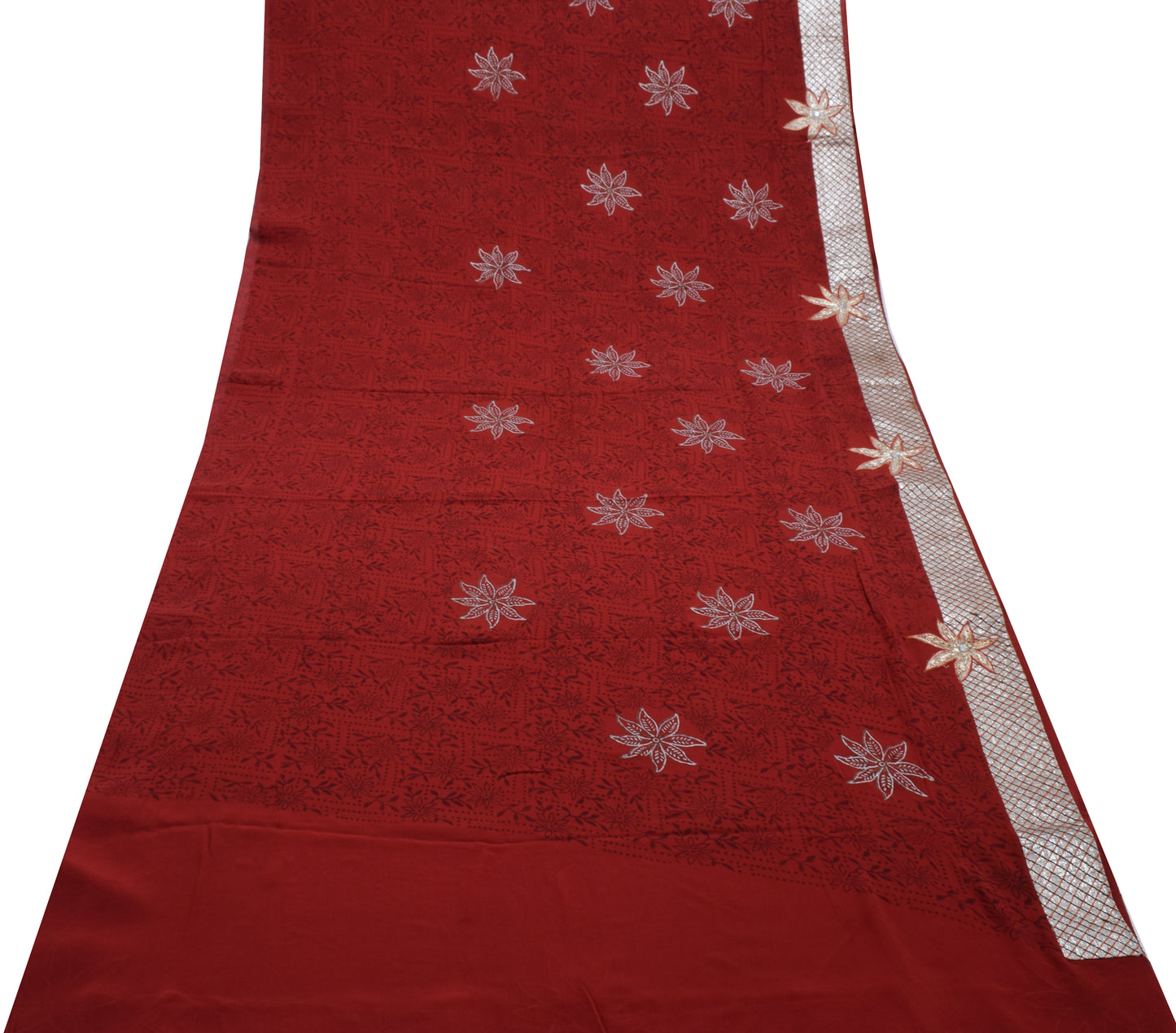 Sushila Vintage Maroon Saree Pure Georgette Silk Printed Floral Sari 5 YD Fabric
