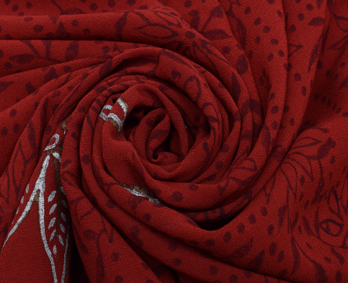 Sushila Vintage Maroon Saree Pure Georgette Silk Printed Floral Sari 5 YD Fabric