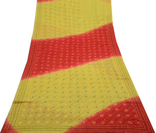 Sushila Vintage Indian Sari Pure Georgette Silk Phulkari Embroidered Sari Fabric