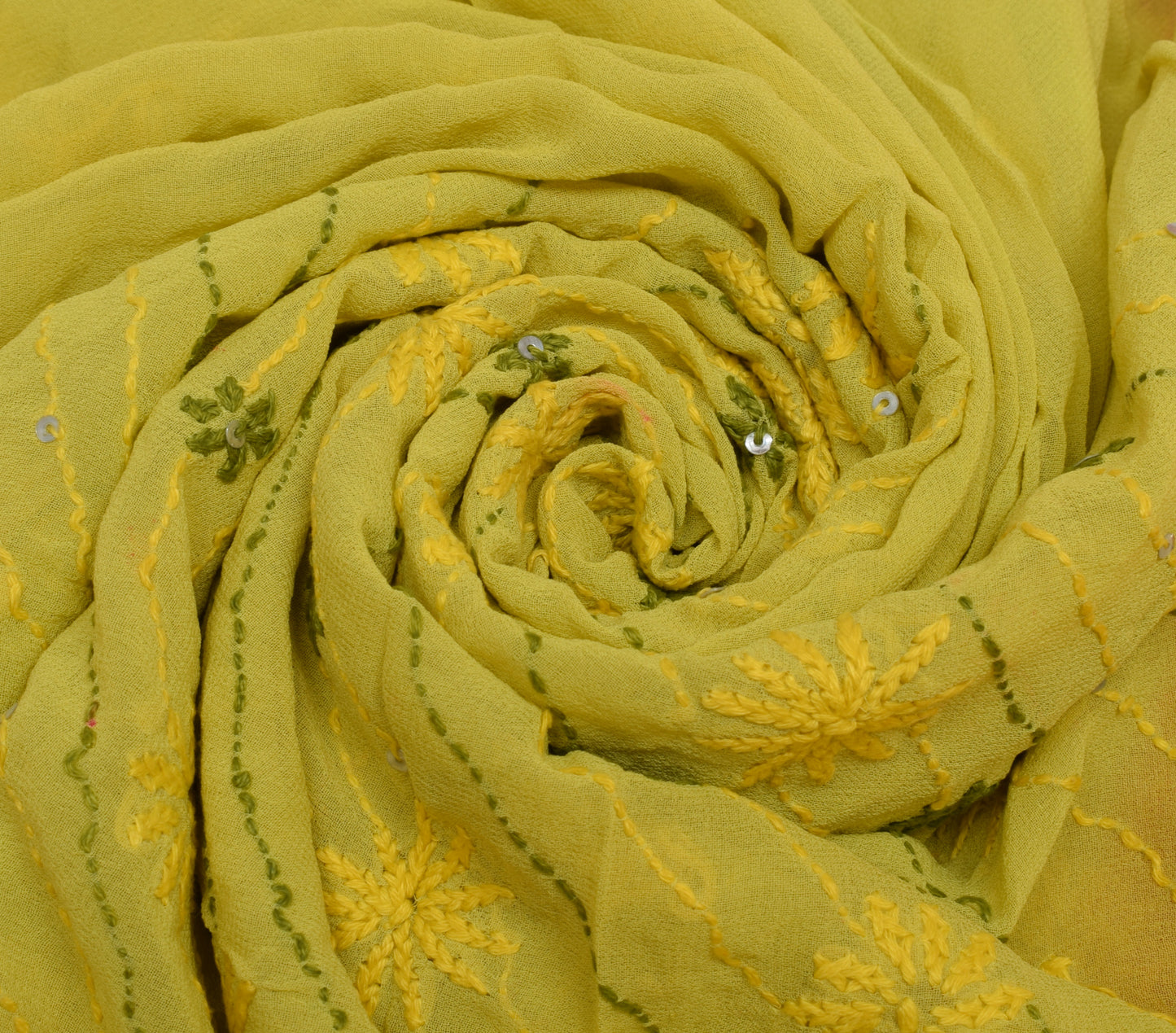 Sushila Vintage Indian Sari Pure Georgette Silk Phulkari Embroidered Sari Fabric
