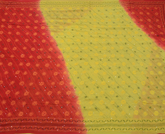 Sushila Vintage Indian Sari Pure Georgette Silk Phulkari Embroidered Sari Fabric