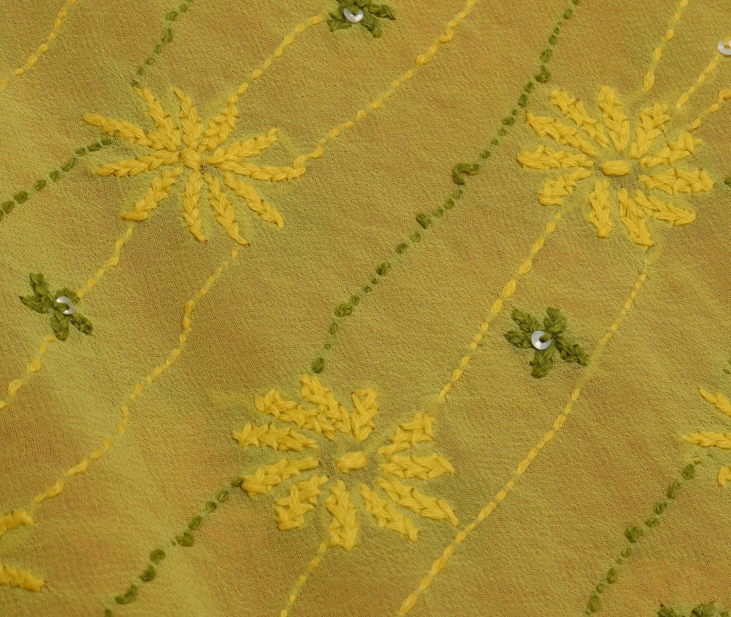 Sushila Vintage Indian Sari Pure Georgette Silk Phulkari Embroidered Sari Fabric
