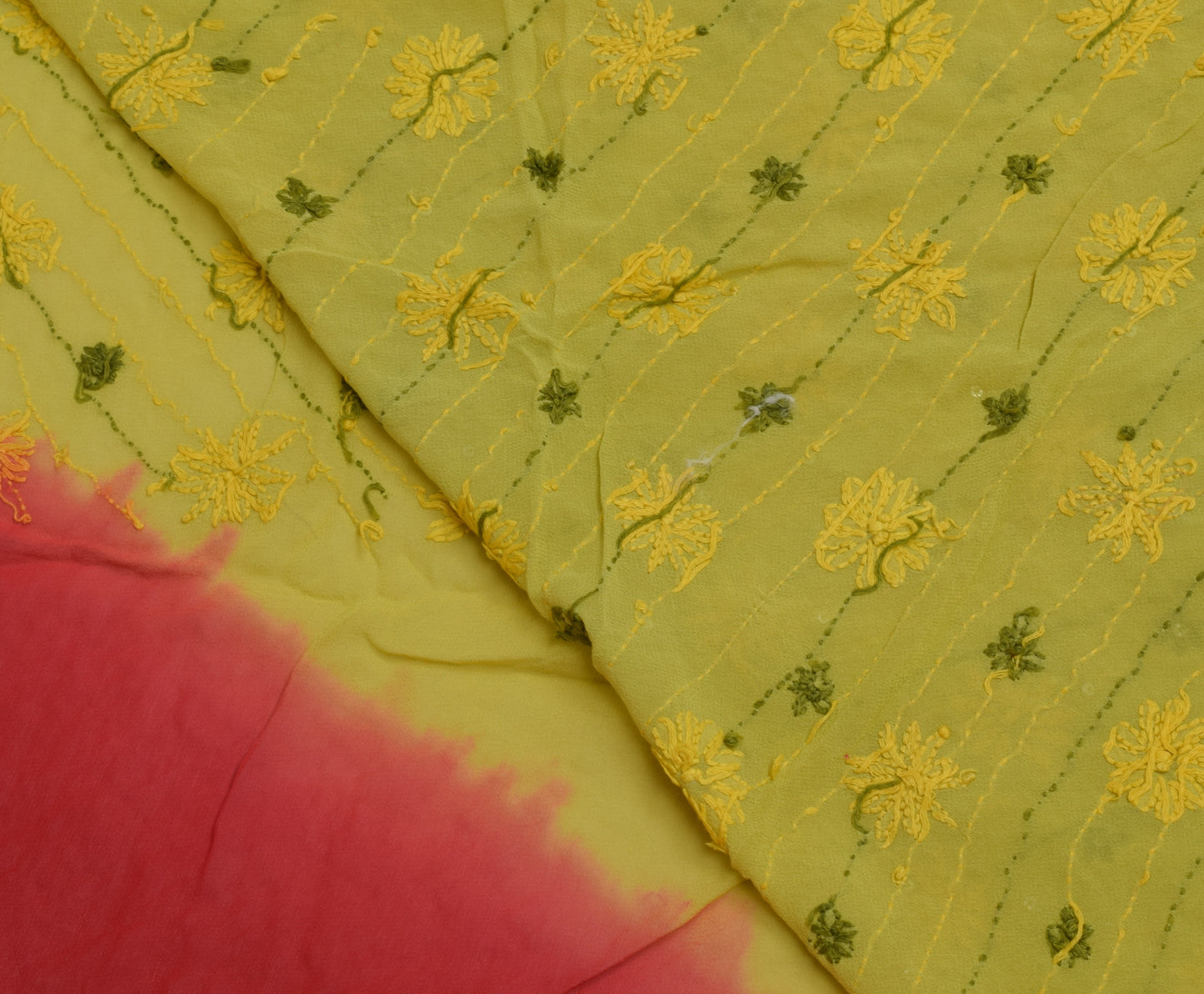 Sushila Vintage Indian Sari Pure Georgette Silk Phulkari Embroidered Sari Fabric