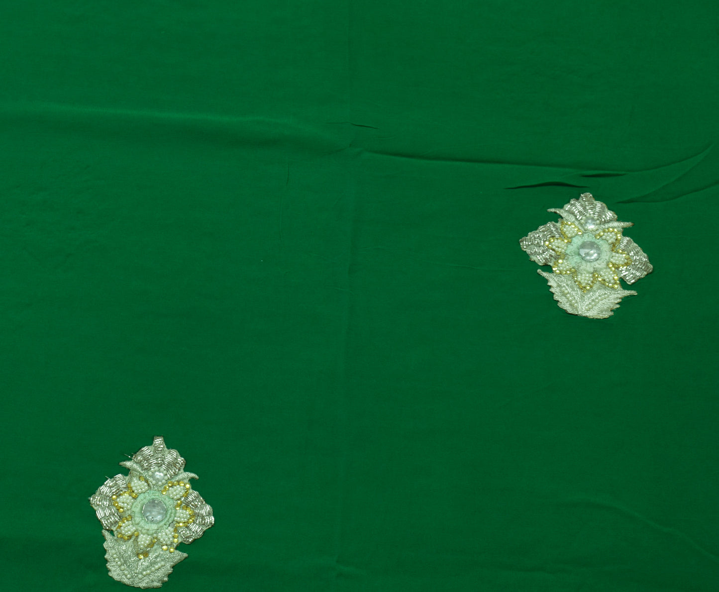 Sushila Vintage Green Saree Pure Georgette Silk Patch Work Sari Craft Fabric