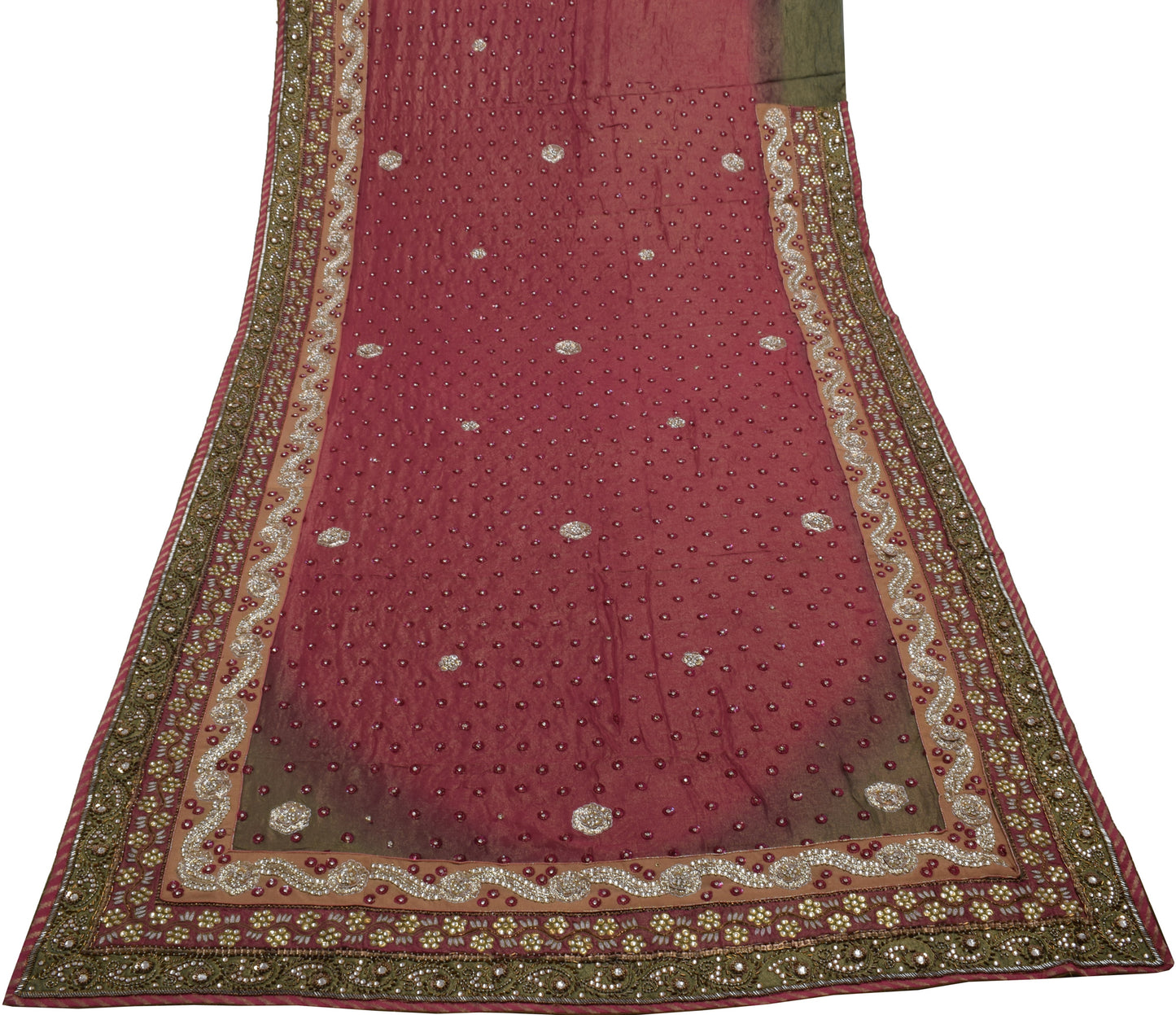 Sushila Vintage HEAVY Saree Pure Georgette Silk Embroidered Sari Craft Fabric