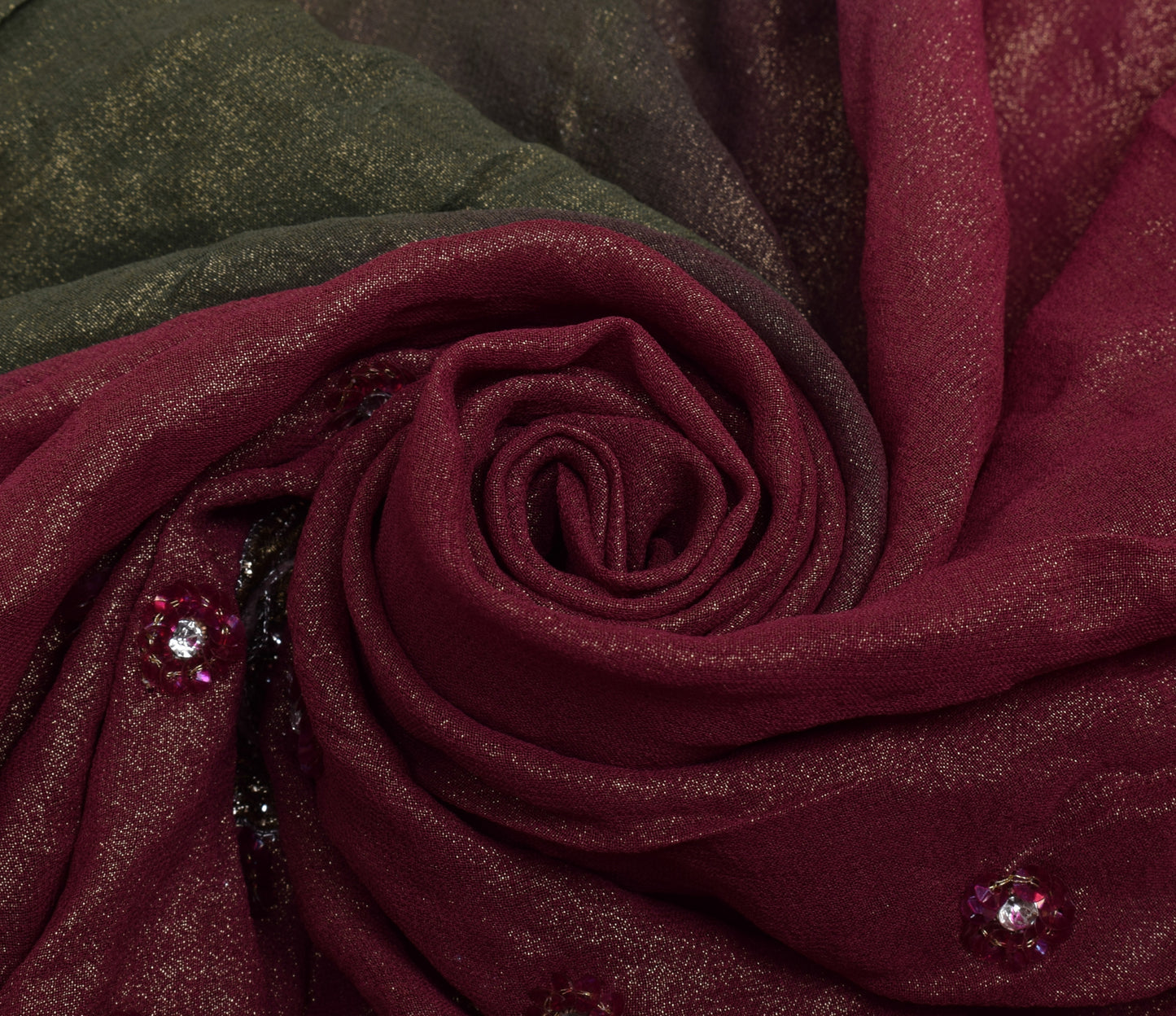 Sushila Vintage HEAVY Saree Pure Georgette Silk Embroidered Sari Craft Fabric
