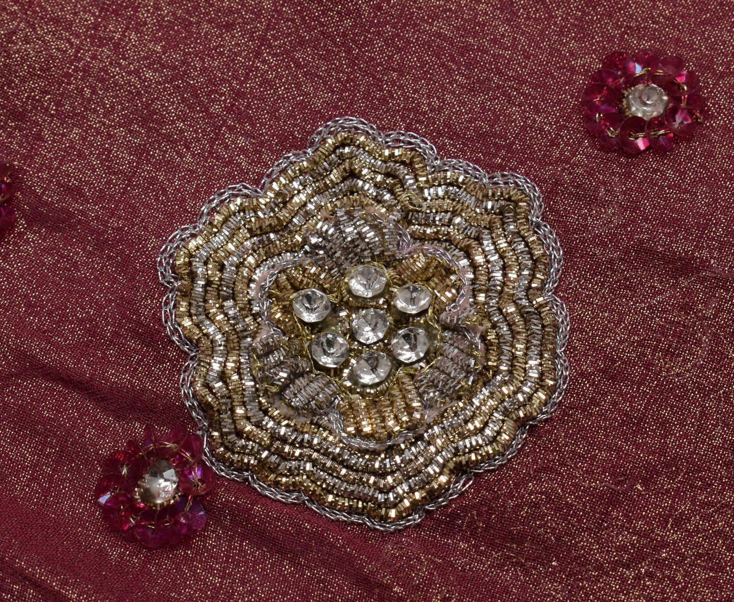 Sushila Vintage HEAVY Saree Pure Georgette Silk Embroidered Sari Craft Fabric