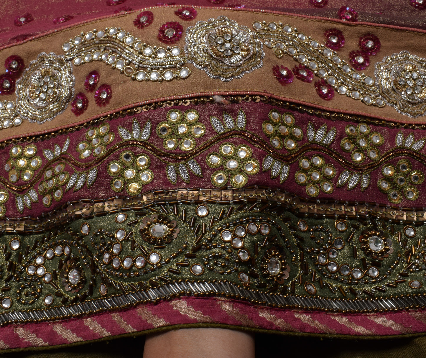 Sushila Vintage HEAVY Saree Pure Georgette Silk Embroidered Sari Craft Fabric