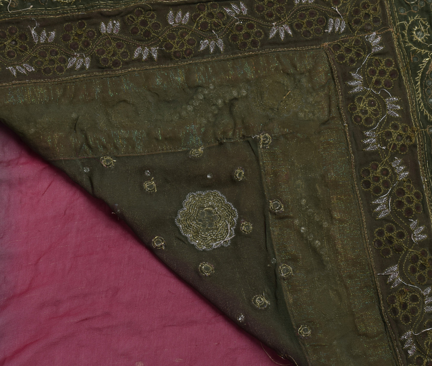 Sushila Vintage HEAVY Saree Pure Georgette Silk Embroidered Sari Craft Fabric
