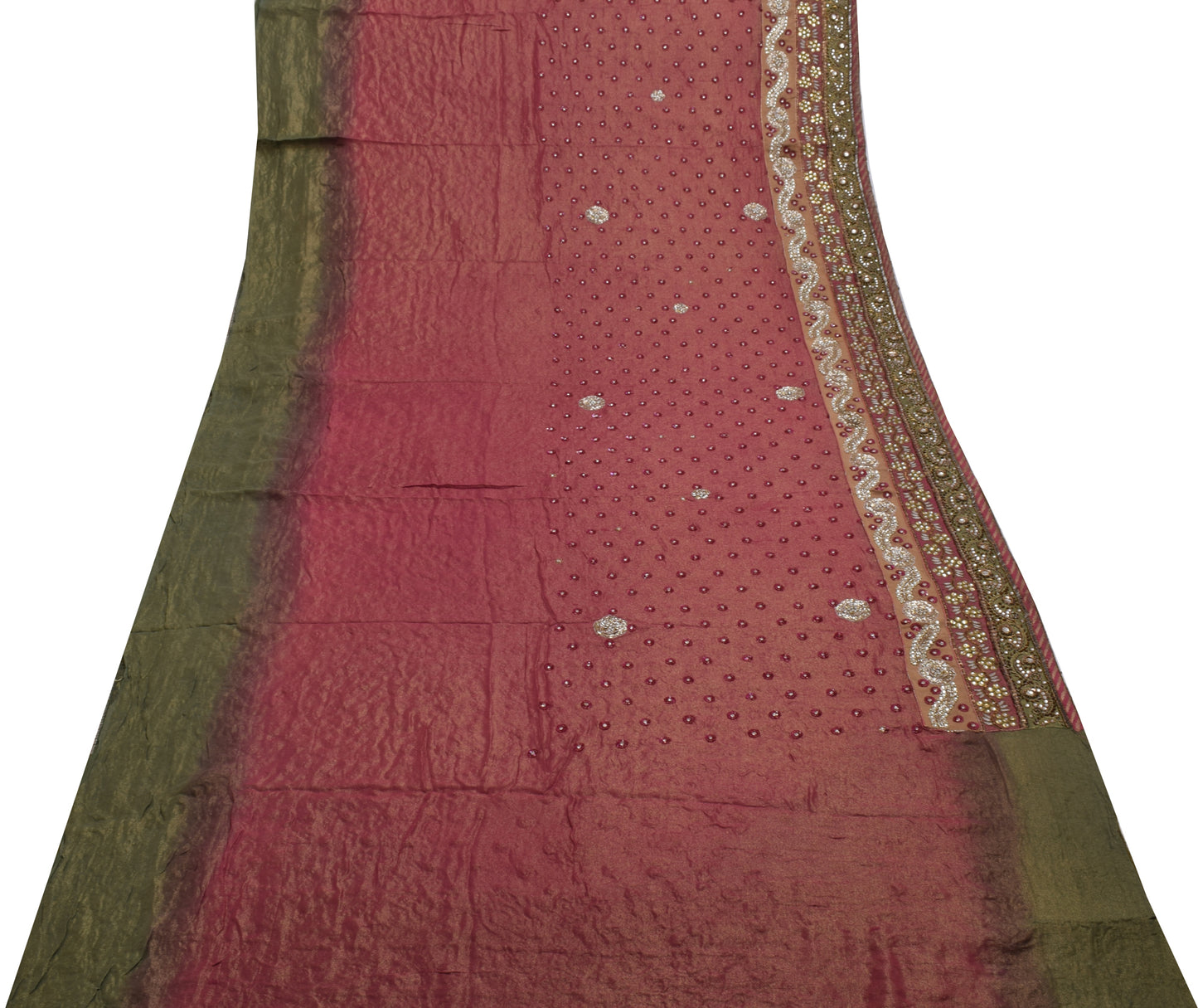 Sushila Vintage HEAVY Saree Pure Georgette Silk Embroidered Sari Craft Fabric