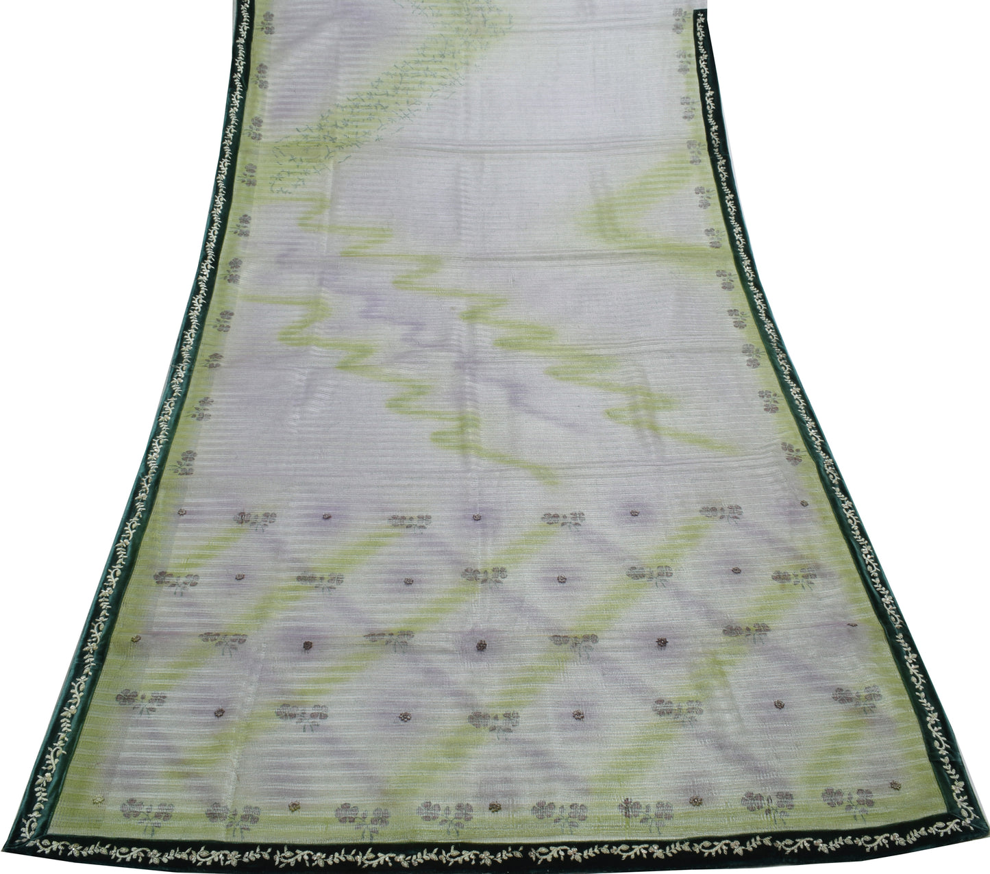 Sushila Vintage Indian Saree Net Mesh Hand Beaded Zardozi & Printed Sari Fabric