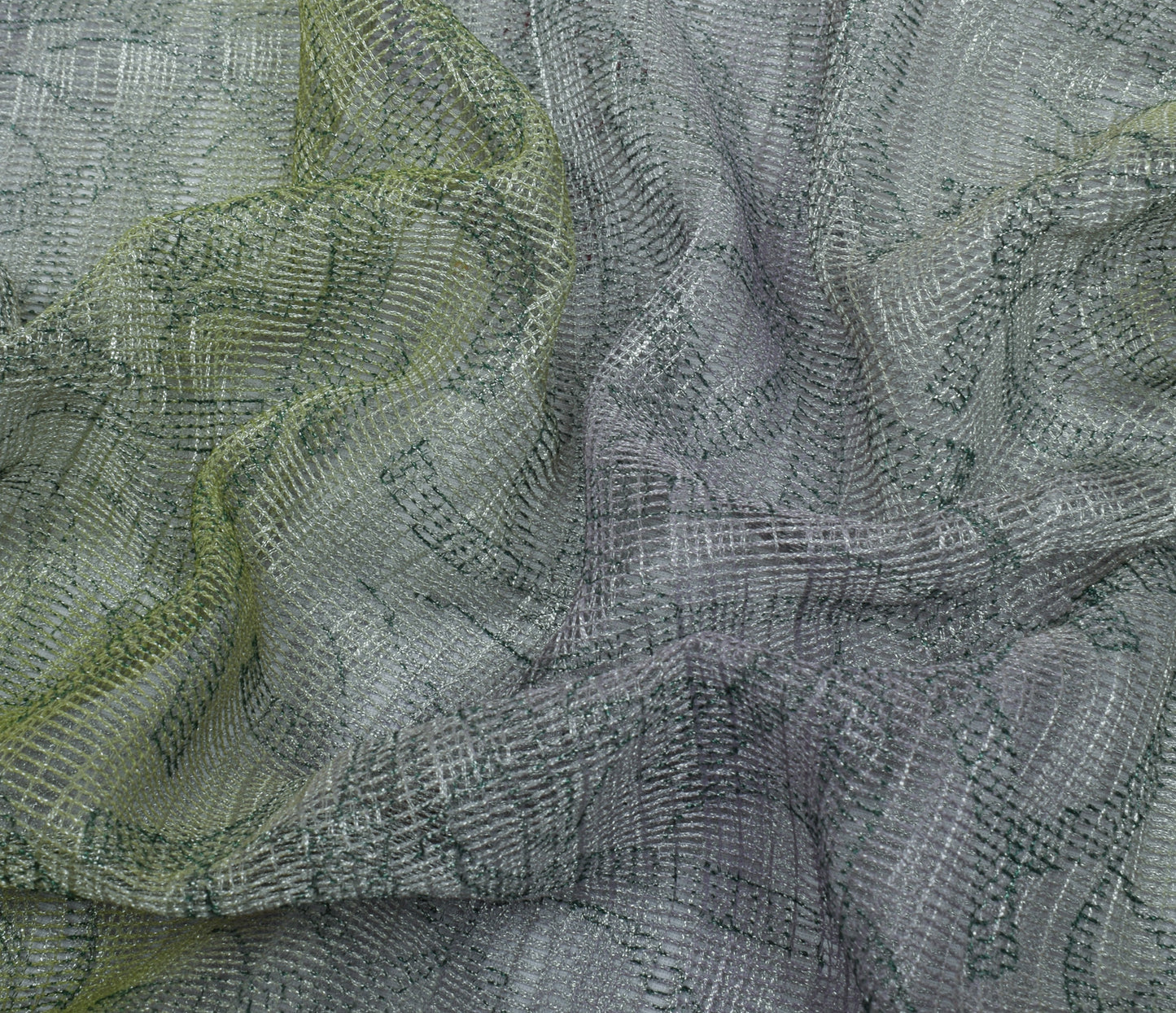 Sushila Vintage Indian Saree Net Mesh Hand Beaded Zardozi & Printed Sari Fabric
