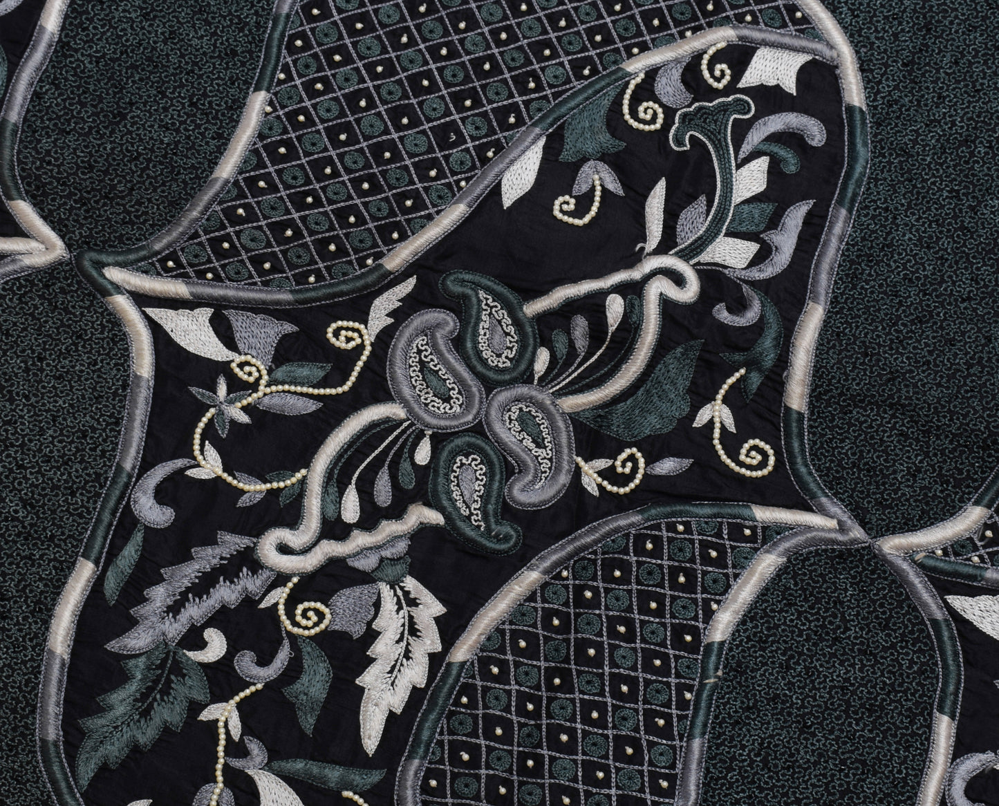 Sushila Vintage Indian Black Saree Pure Silk Embroidered Paisley Sari Fabric