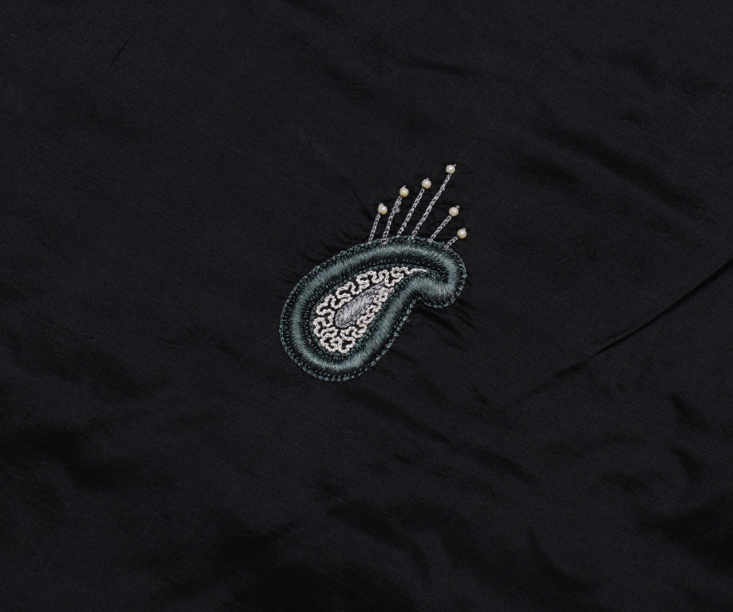 Sushila Vintage Indian Black Saree Pure Silk Embroidered Paisley Sari Fabric