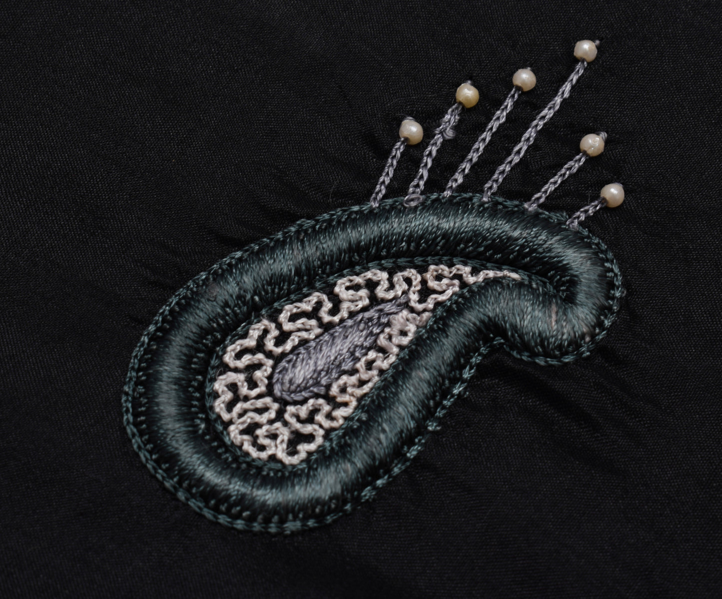 Sushila Vintage Indian Black Saree Pure Silk Embroidered Paisley Sari Fabric