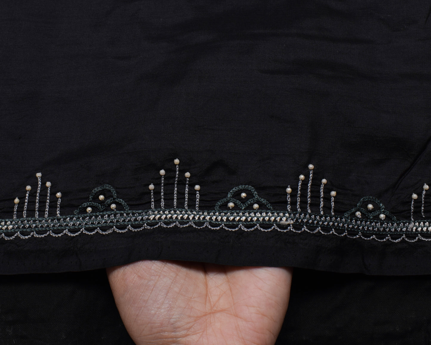 Sushila Vintage Indian Black Saree Pure Silk Embroidered Paisley Sari Fabric