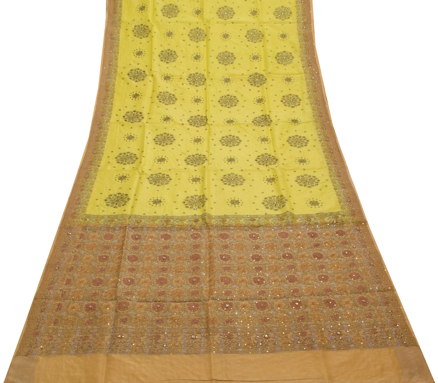 Sushila Vintage Indian Saree 100% Pure Silk Woven Floral Sari Craft 5 YD Fabric