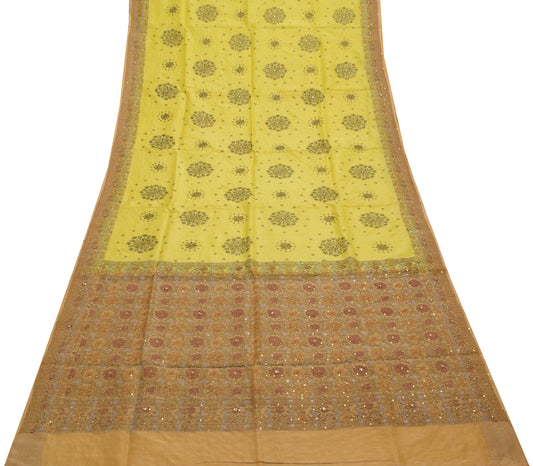 Sushila Vintage Indian Saree 100% Pure Silk Woven Floral Sari Craft 5 YD Fabric