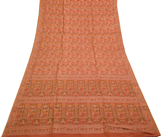 Sushila Vintage Indian Saree 100% Pure Silk All Over Woven Sari Craft Fabric