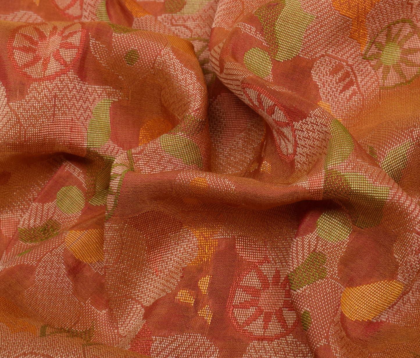 Sushila Vintage Indian Saree 100% Pure Silk All Over Woven Sari Craft Fabric