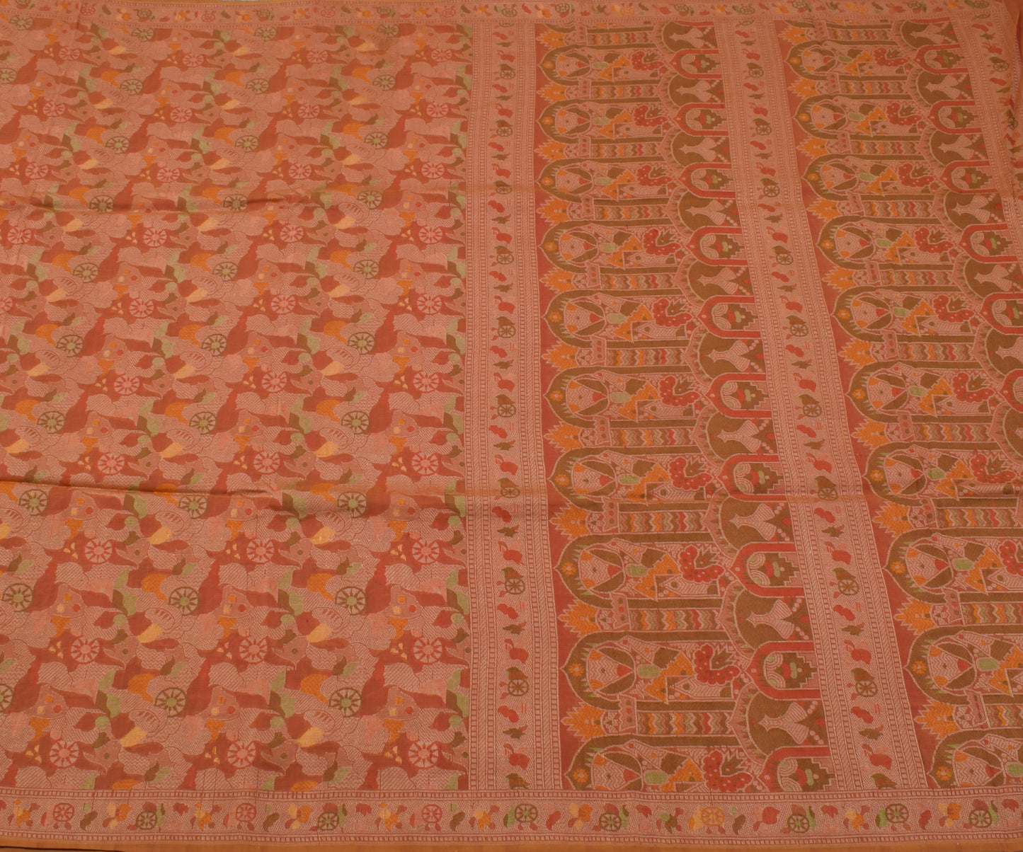 Sushila Vintage Indian Saree 100% Pure Silk All Over Woven Sari Craft Fabric