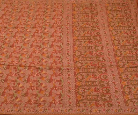 Sushila Vintage Indian Saree 100% Pure Silk All Over Woven Sari Craft Fabric