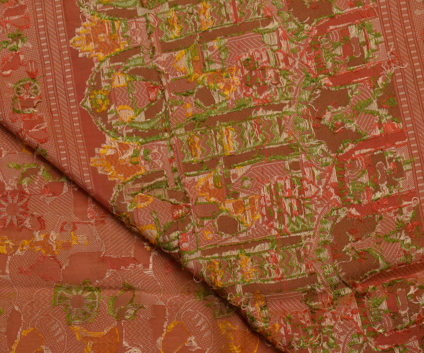 Sushila Vintage Indian Saree 100% Pure Silk All Over Woven Sari Craft Fabric