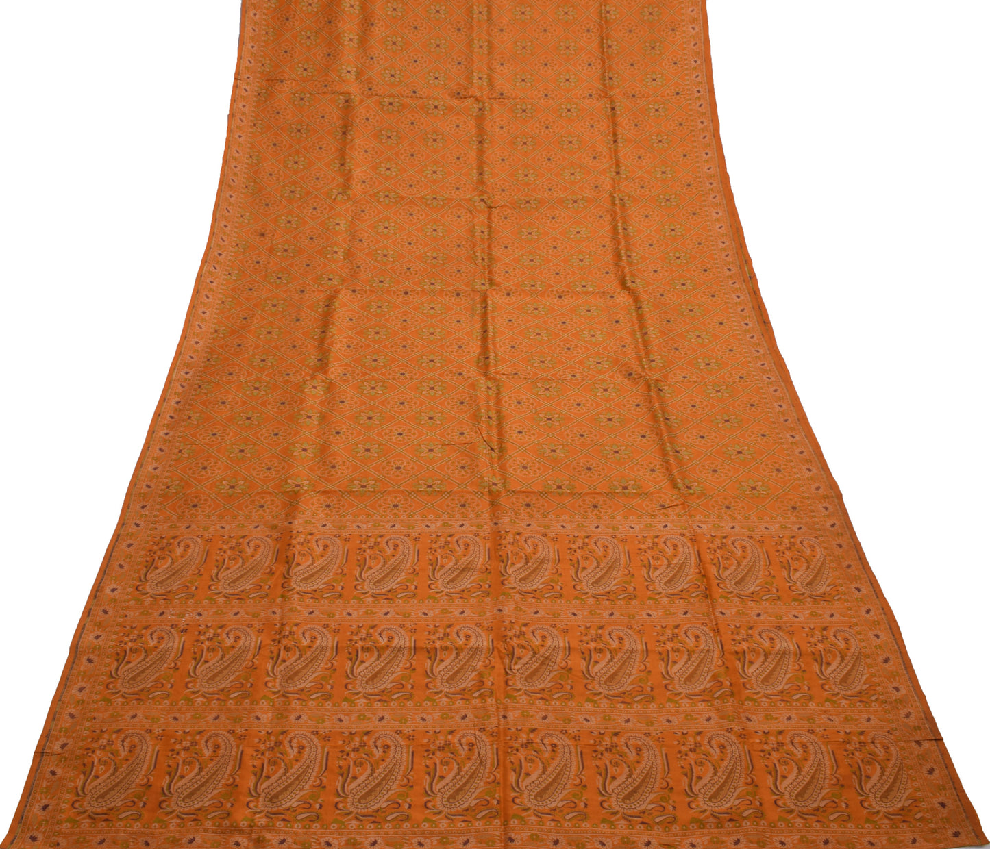 Sushila Vintage Mustard Saree 100% Pure Silk Woven Floral Sari Craft Fabric